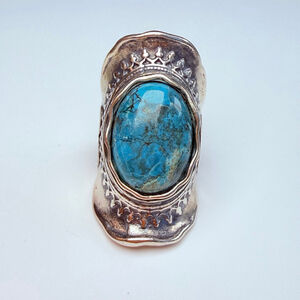 DIDAE 9.5 CT Real Turquoise Sterling Silver 925 Vintage Boho Saddle Israel Ring